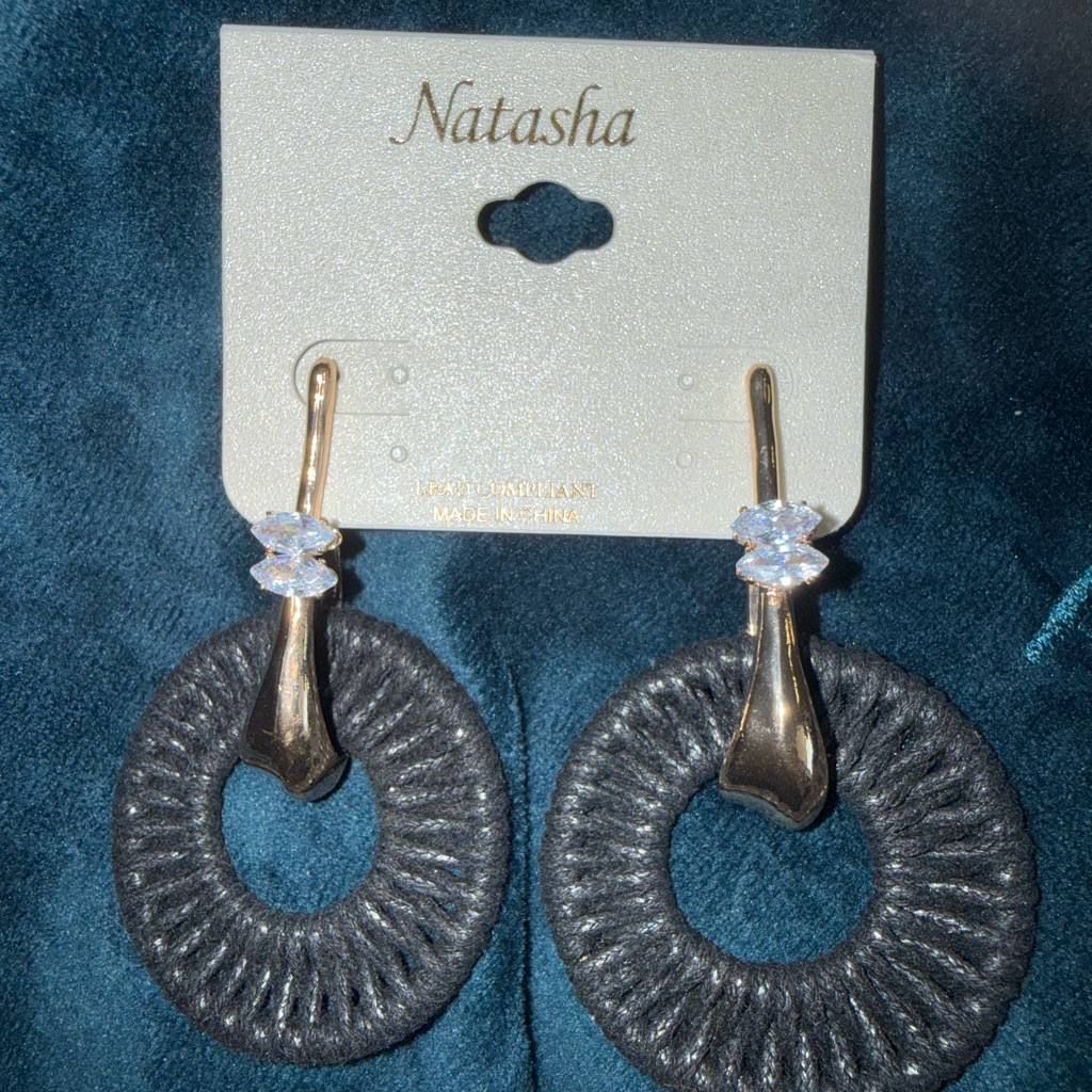 Natasha Couture Black And Gold Textured Earrings